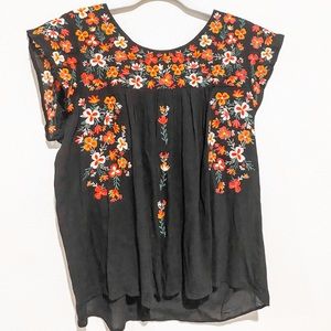 Embroidered Black Top